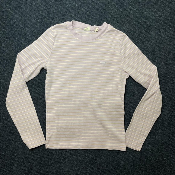 Levi's Tops - Levi's Shirt Womens Medium Pink Stripe Crew Neck Long Sleeve Cotton Jersey Top